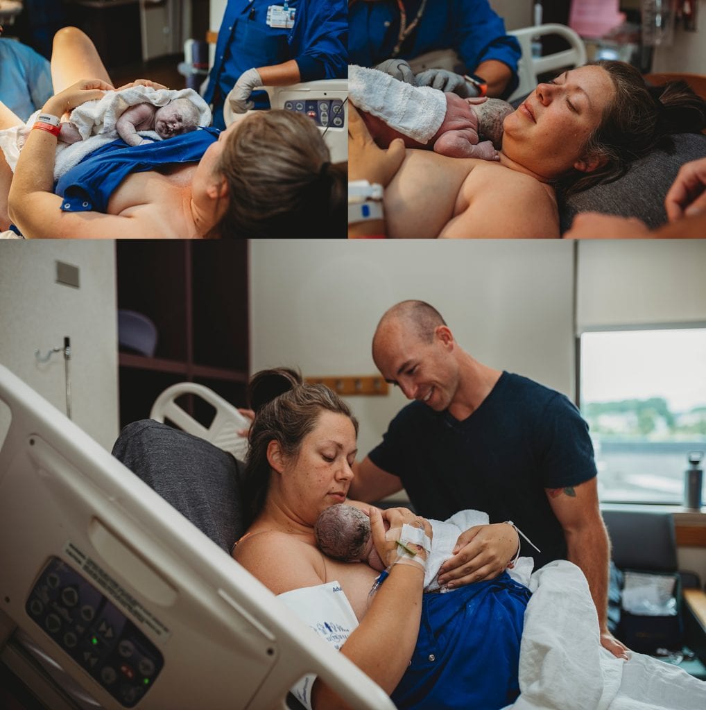 mom and dad meet their new baby girl after birth at Medstar St. Mary's Hospital in LEONARDTOWN, MD.
