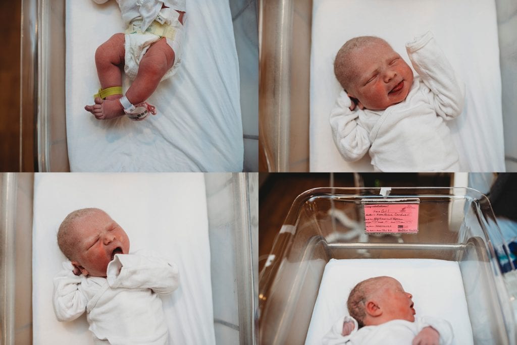 new baby girl after birth at Medstar St. Mary's Hospital in LEONARDTOWN, MD.