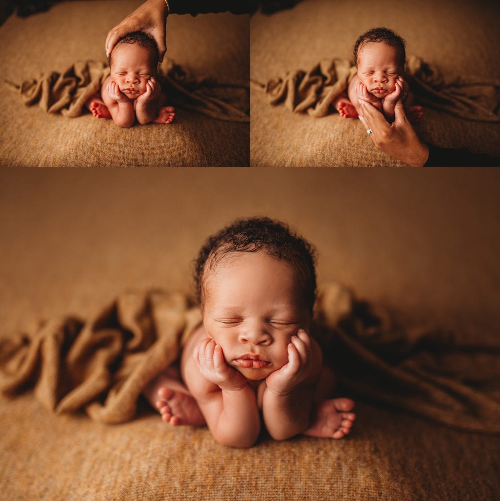 photographer in Tampa, Florida shows the proper way to do the newborn froggy pose as a composite